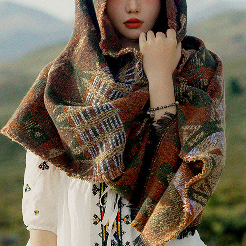 Nimara Ritual Tibetan Shawl Classic Geometry Pattern Winter Cozy Travel Scarf Wrap
