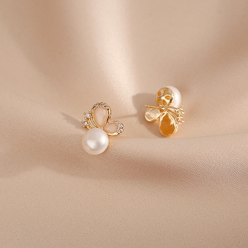 Nimara Ritual 18k Gold Plated Pearl Butterfly Love Freedom Stud Earrings