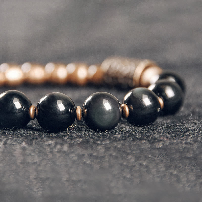 Nimara Ritual Lava Rock Stone Rainbow Obsidian Brass Support Healing Bracelet