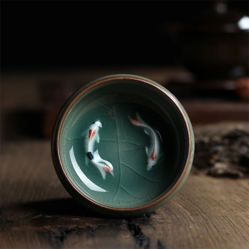 Nimara Ritual Colorful Koi Fish Ceramic Teacup Kung Fu Tea Cup Bowl