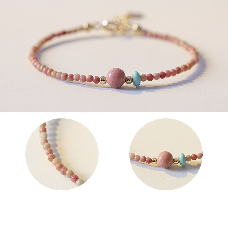 Nimara Ritual 14K Gold Plated Natural Rhodonite Loving Energy Chain Bracelet