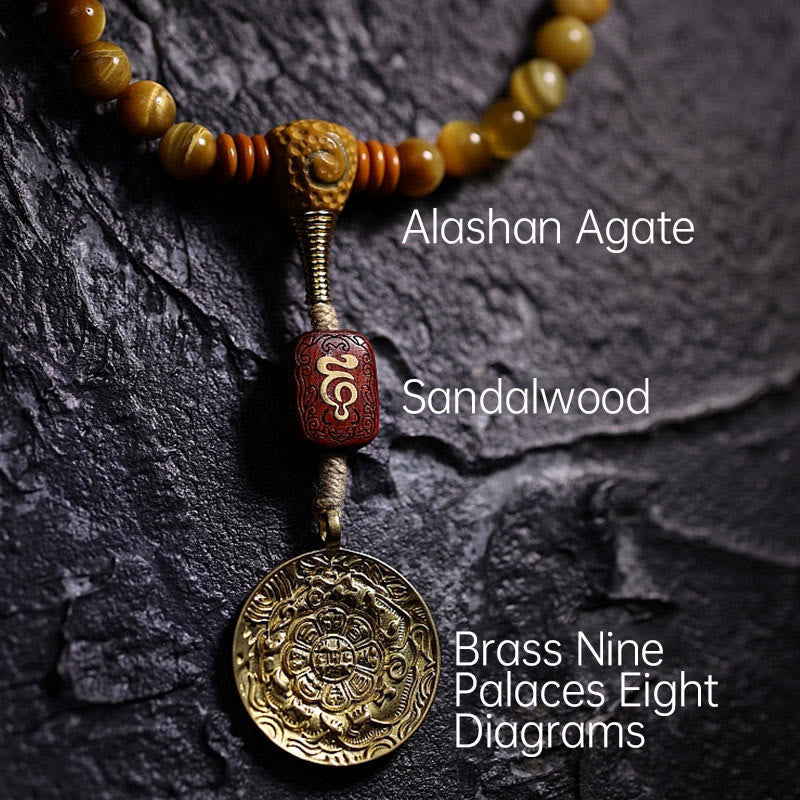 Nimara Ritual 108 Mala Beads Natural Tiger Eye Copper Dorje Protection Tassel Bracelet