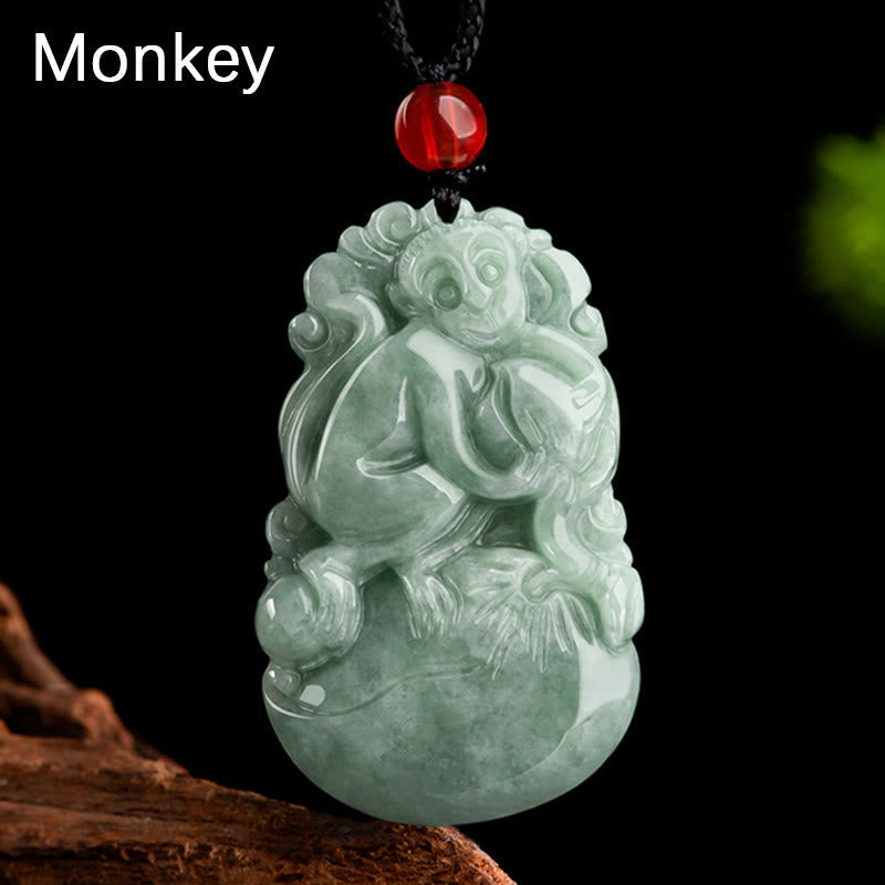 Nimara Ritual Natural Green Jade 12 Chinese Zodiac Luck Prosperity Necklace Pendant