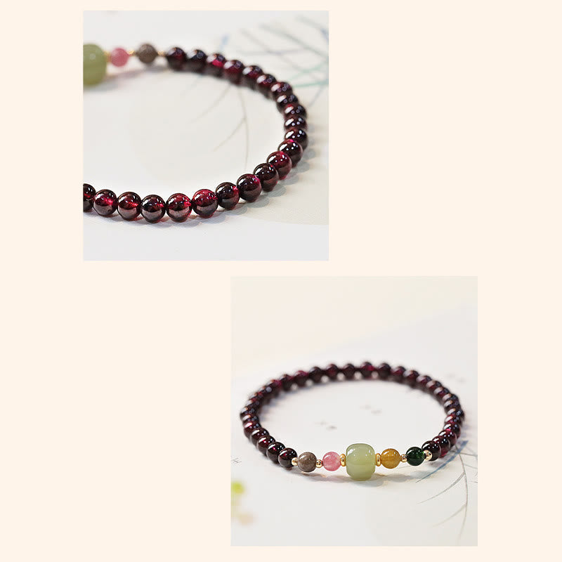 Nimara Ritual Natural Garnet Hetian Jade Tourmaline Bead Passion Bracelet