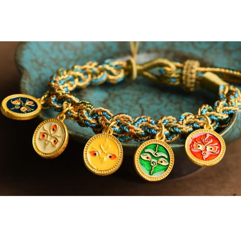Nimara Ritual Tibetan Five God Of Wealth Luck Handcrafted Braid String Bracelet