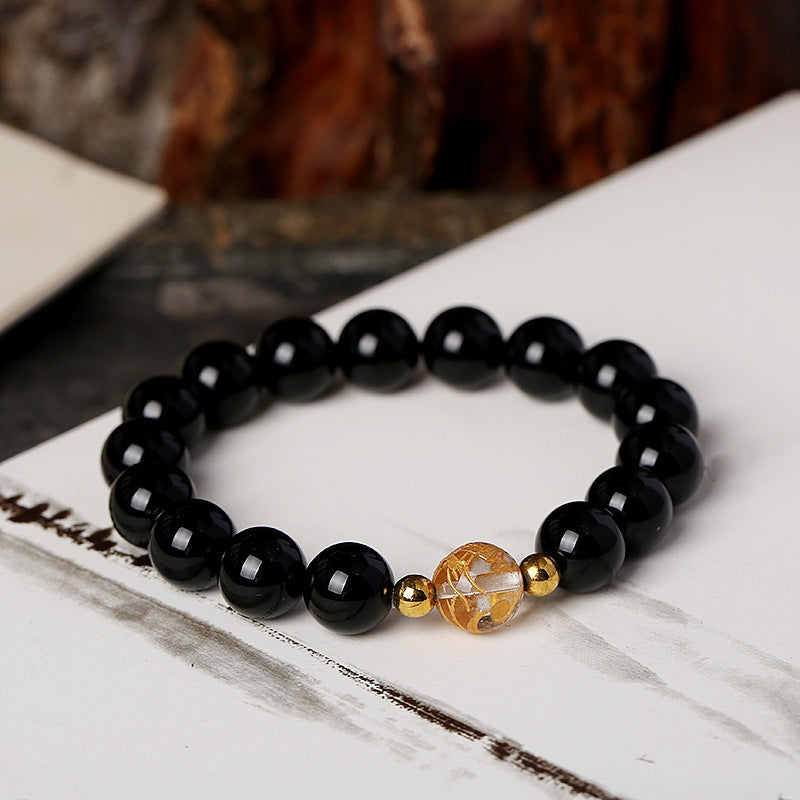 Nimara Ritual Natural Black Obsidian White Crystal Black Onyx Dragon Strength Bracelet
