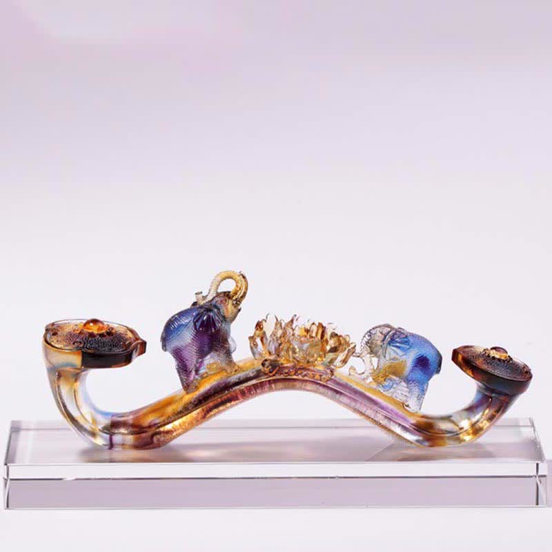 Nimara Ritual Handmade Liuli Crystal Ruyi Elephant Art Piece Home Decoration With Crystal Base