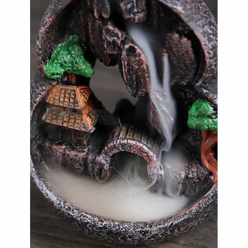 Nimara Ritual Mountain Bridges Pattern Meditation Resin Backflow Incense Burner