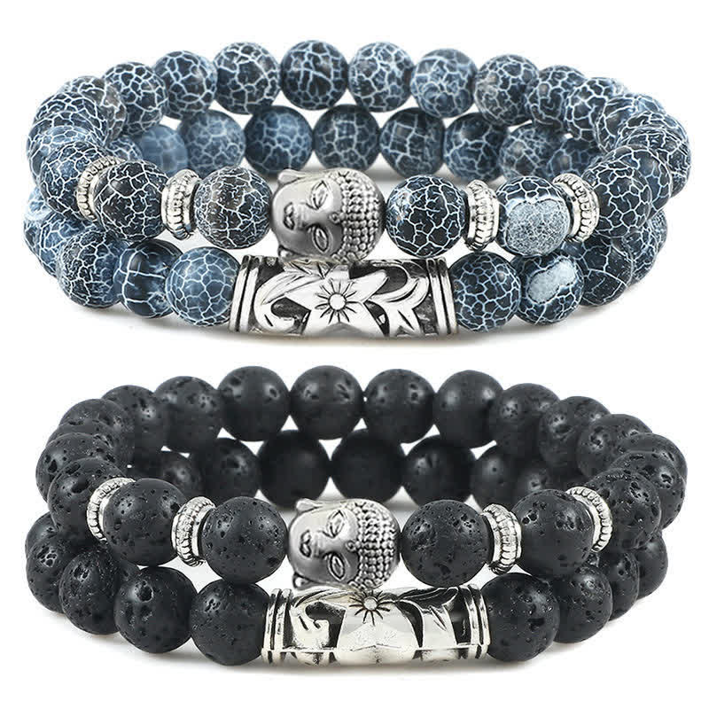 Nimara Ritual 2Pcs Natural Crystal Agate Buddha Protection Bracelet
