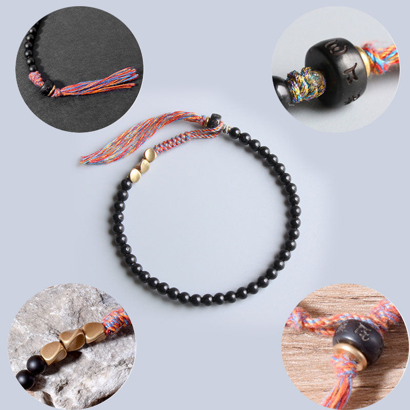 Nimara Ritual Handmade Tibetan Black Onyx Tassel Bracelet