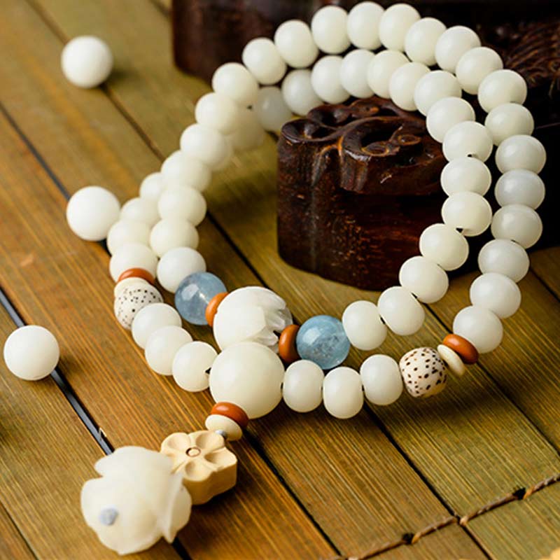 Nimara Ritual Tibetan White Jade Bodhi Lotus Blessing Bracelet