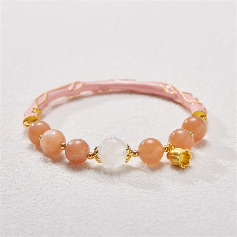 Nimara Ritual Sun Stone Golden Silk Jade Lily of the Valley Charm Positive Bracelet Bangle