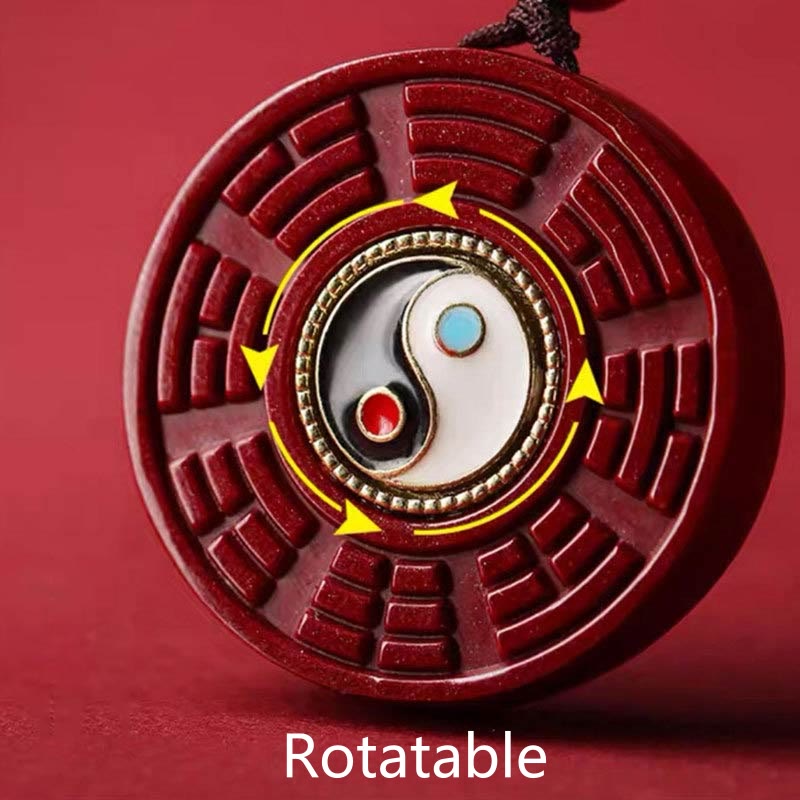 Nimara Ritual Natural Cinnabar Bagua Rotatable Yin Yang Keep Away Evil Spirits Necklace Pendant