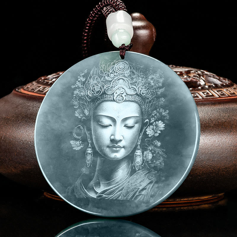 Nimara Ritual Kwan Yin Avalokitesvara Jade Abundance String Necklace Pendant