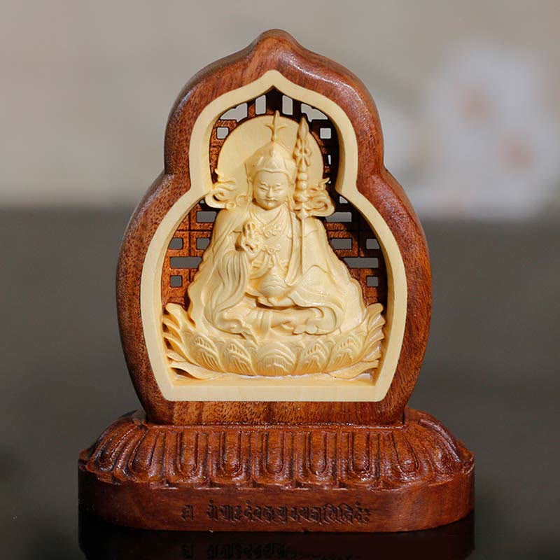 Nimara Ritual Guru Rinpoche Buddha Padmasambhavan Serenity Wood Engraved Statue Figurine Decoration