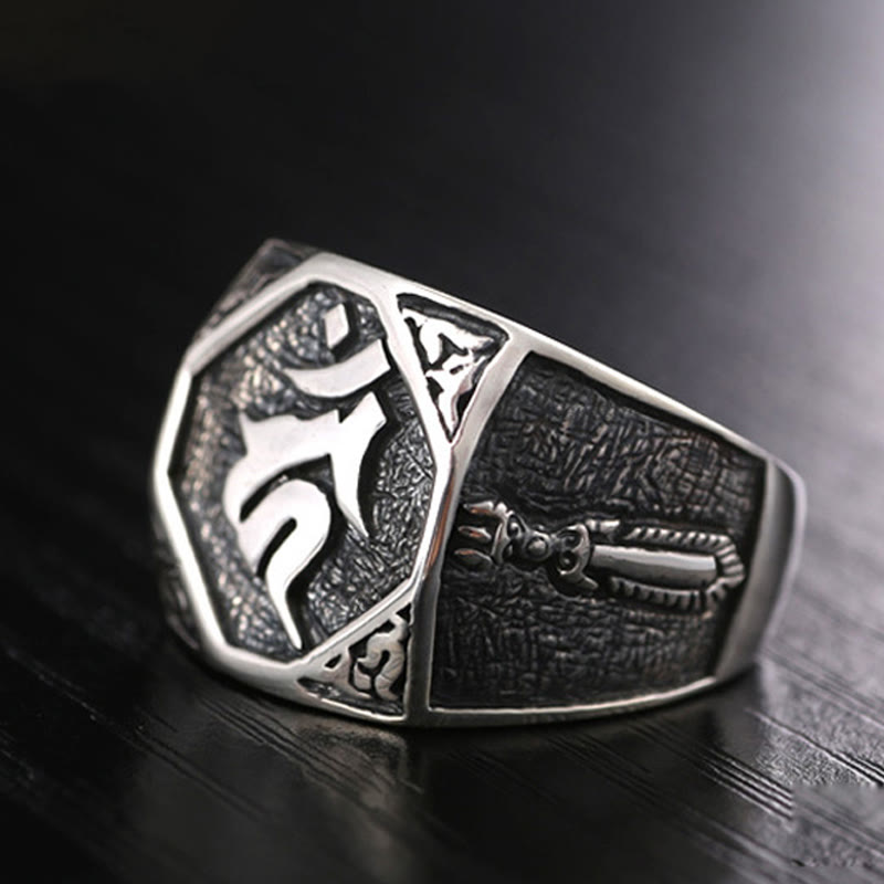 Nimara Ritual 925 Sterling Silver Sanskrit Design Carved Protection Adjustable Ring