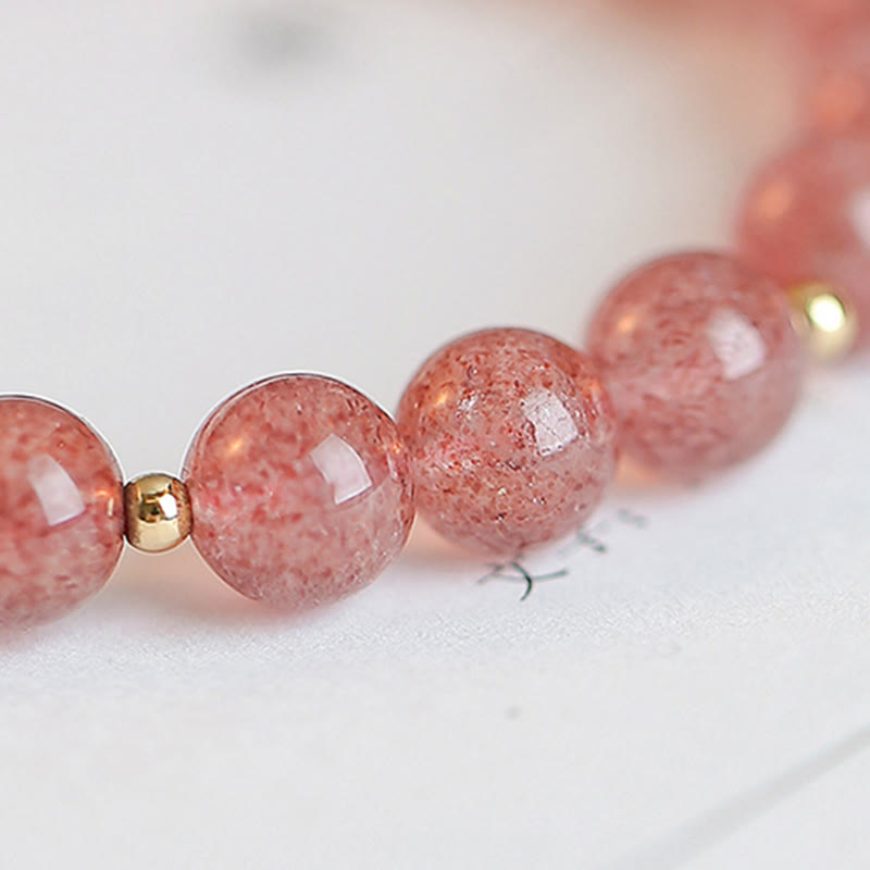 Nimara Ritual 14K Gold Plated Strawberry Quartz Fu Character Healing Charm Bracelet