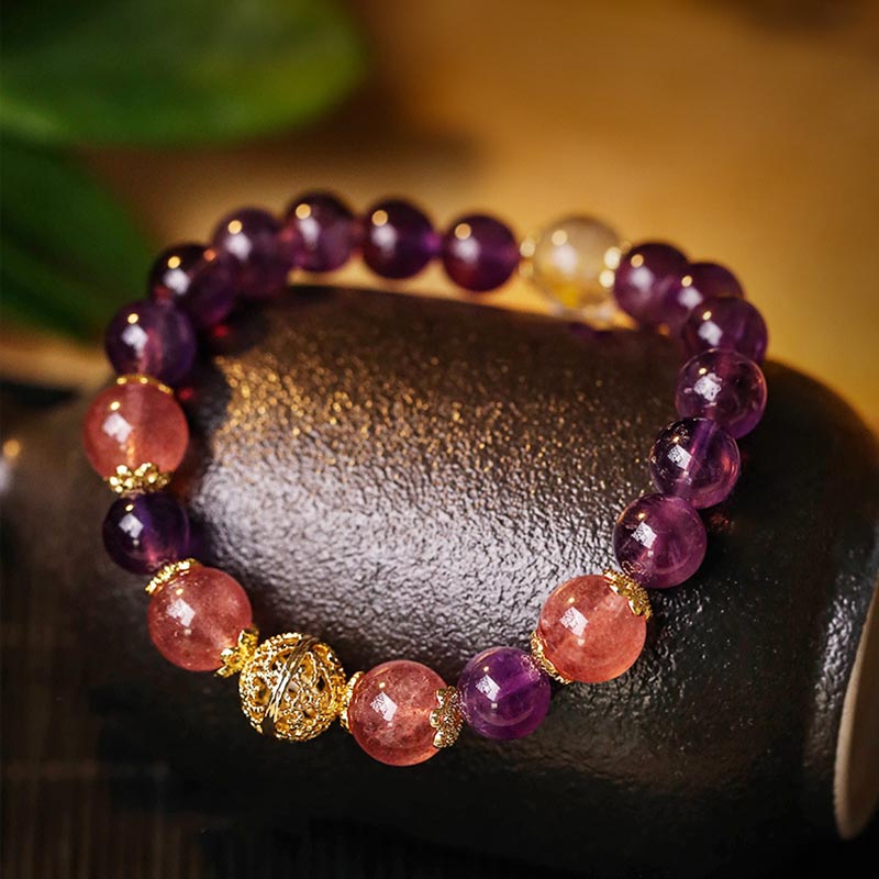 Nimara Ritual Natural Citrine Amethyst Rutilated Quartz Prosperity Protection Bracelet