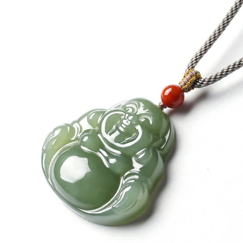 Nimara Ritual Laughing Buddha Hetian Jade Abundance Necklace String Pendant