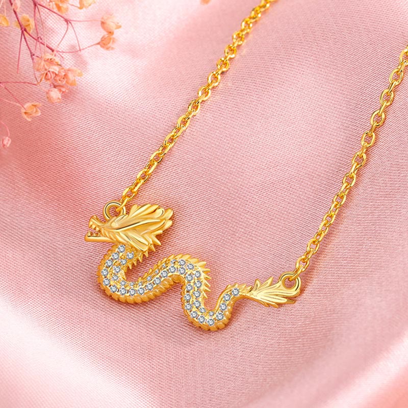 Nimara Ritual 925 Sterling Silver Year Of The Dragon Auspicious Golden Dragon Luck Chain Necklace Pendant
