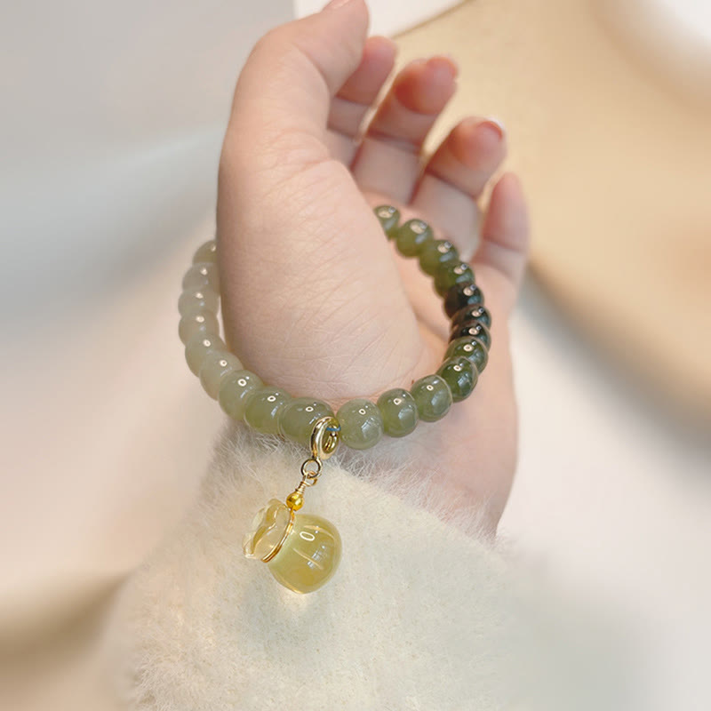 Nimara Ritual Natural Hetian Jade Money Bag Charm Bead Prosperity Bracelet