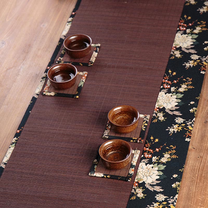 Nimara Ritual Vintage Peony Flower Blossom Bamboo Cup Mat Pad Tea Cup Coaster Kung Fu Tea Mat