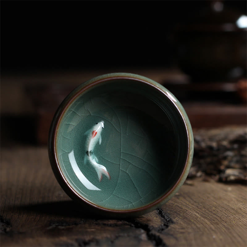 Nimara Ritual Colorful Koi Fish Ceramic Teacup Kung Fu Tea Cup Bowl