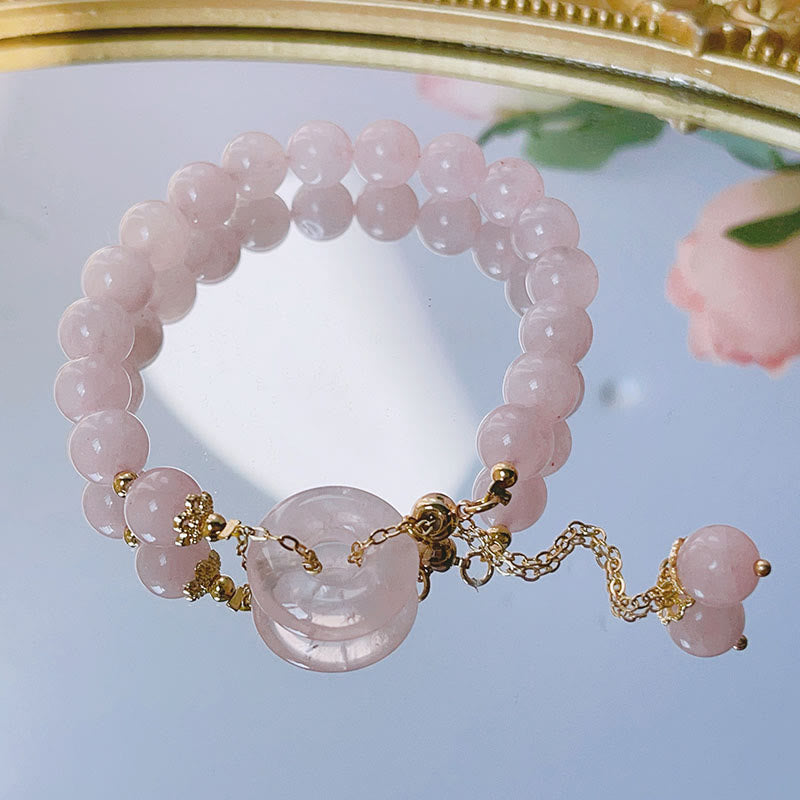 Nimara Ritual Natural Pink Crystal Peace Buckle Love Charm Bracelet