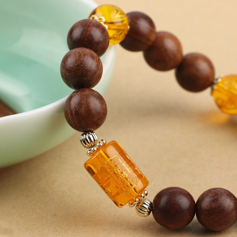 Nimara Ritual Natural Phoebe Zhennan Wood Om Mani Padme Hum God Of Wealth Crystal Protection Bracelet
