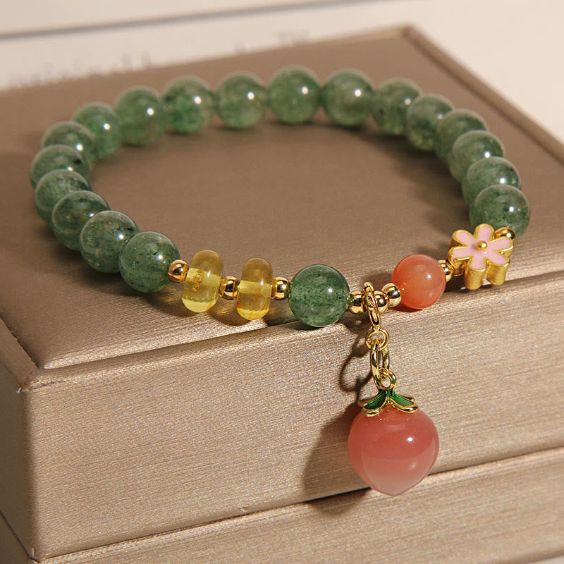 Nimara Ritual Natural Green Strawberry Quartz Love Peach Charm Bracelet