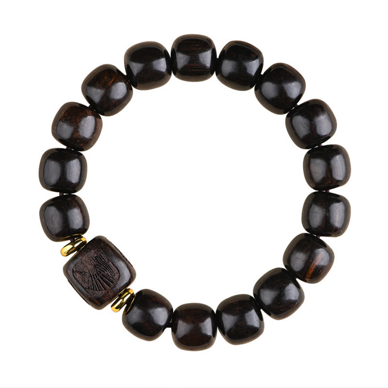 Nimara Ritual Tibetan Ebony Wood Barrel Beads Lucky And Treasure Balance Bracelet