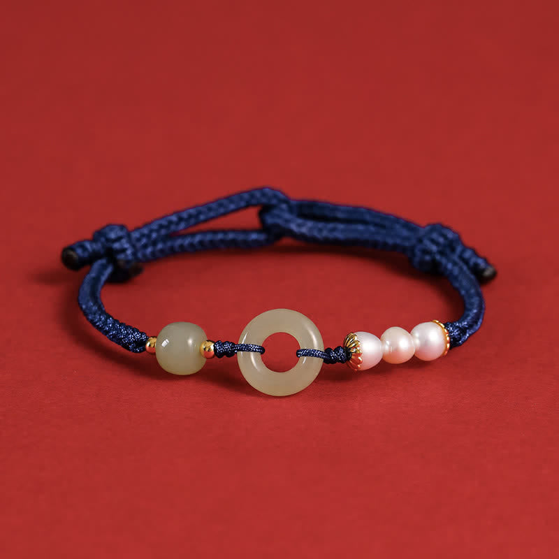 Nimara Ritual Natural Hetian Jade Pearl Peace Buckle Luck Bracelet