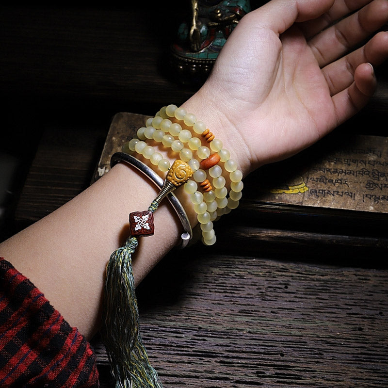Nimara Ritual 108 Mala Beads Tibet Sheep Horn Amber Luck Bracelet