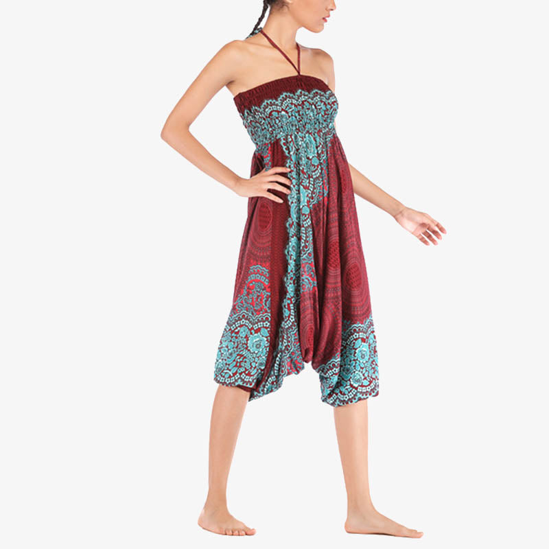 Nimara Ritual Two Style Wear Round Geometric Pattern Loose Smocked Harem Trousers Jumpsuit High Waist Women's Yoga Pants