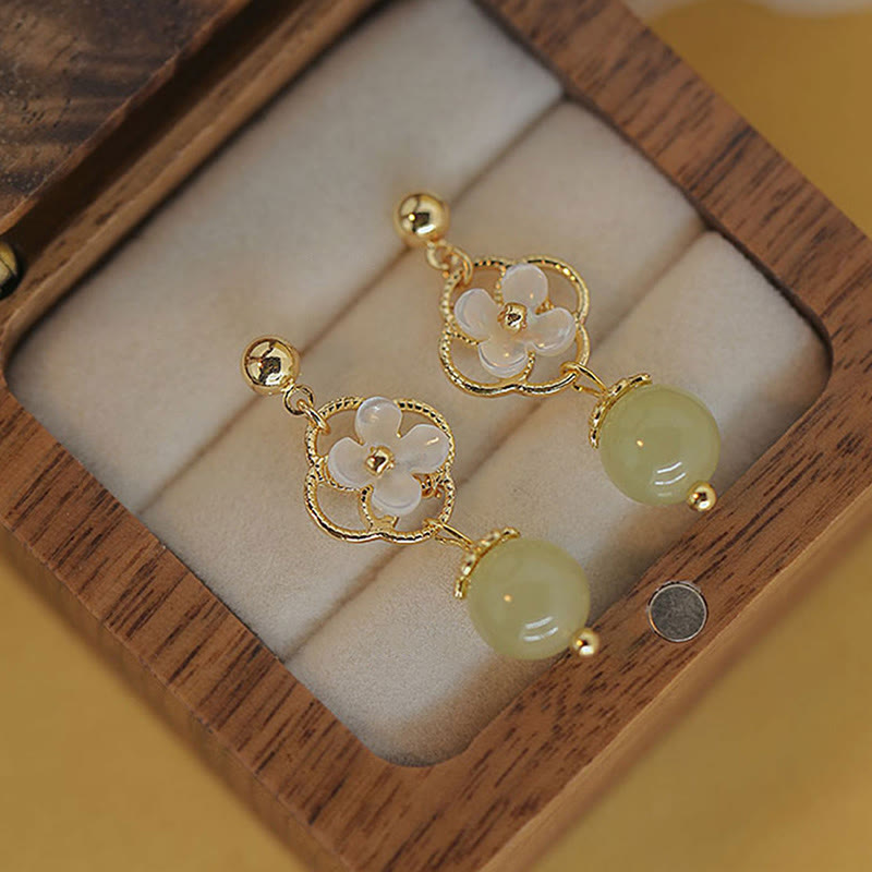 Nimara Ritual Tridacna Stone Flower Jade Bead Blessing Drop Earrings