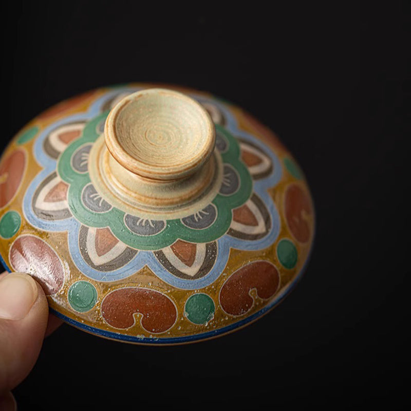 Nimara Ritual Dunhuang Flying Apsaras Ceramic Gaiwan Sancai Teacup Kung Fu Tea Cup With Lid