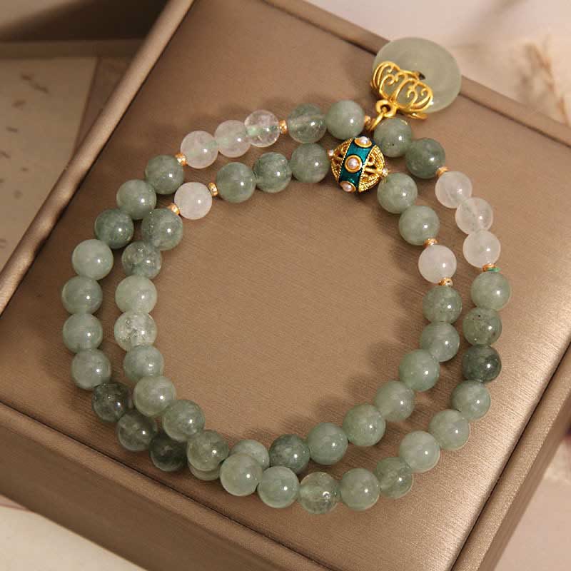 Nimara Ritual Green Aventurine Peace Buckle Charm Luck Double Wrap Bracelet