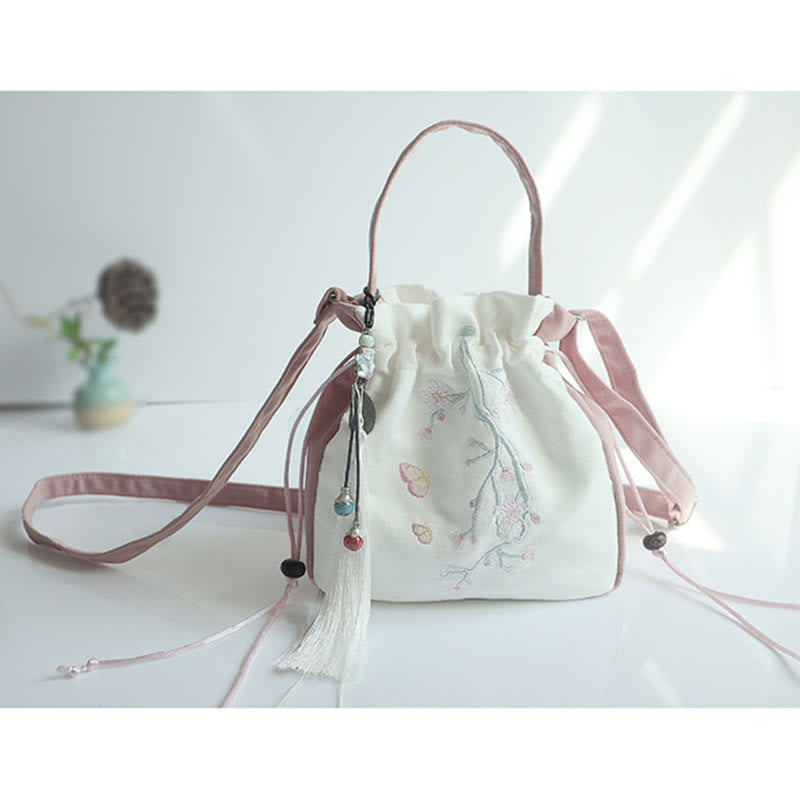 Nimara Ritual Handmade Embroidered Flowers Canvas Tote Shoulder Bag Handbag