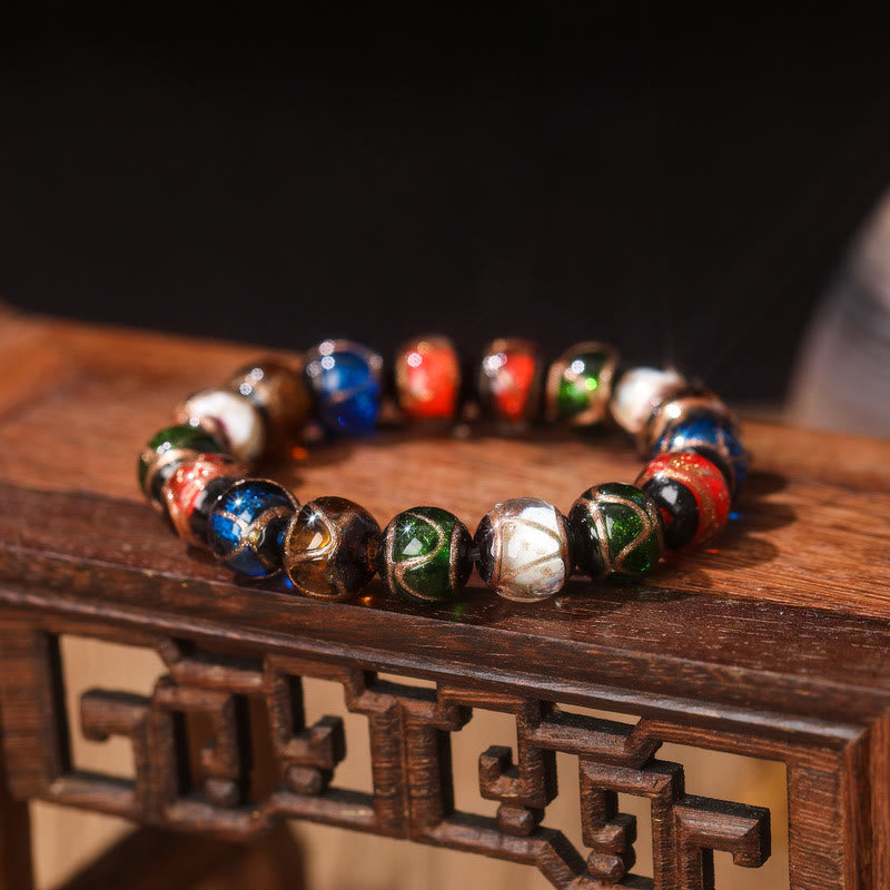Nimara Ritual Five Elements Gold Swallowing Beast Family Charm Liuli Glass Bead Luck Bracelet