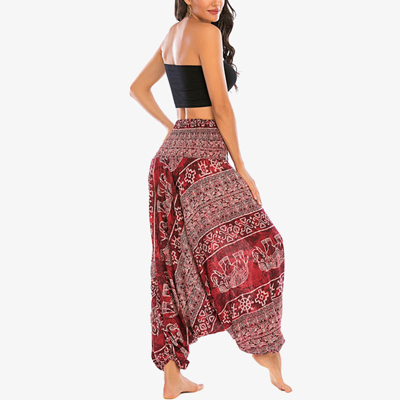 Nimara Ritual Two Style Wear Elephant Pattern Loose Smocked Harem Trousers Jumpsuit Women's Yoga Pants