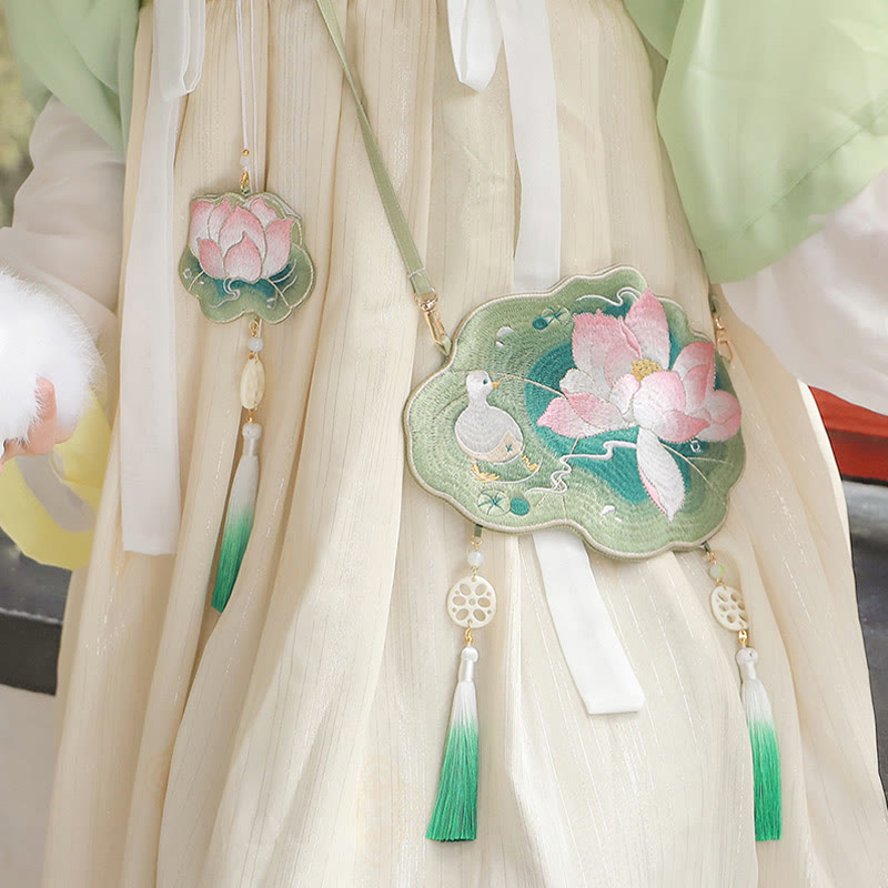 Nimara Ritual Luck Embroidery Lotus Koi Fish Rabbit Flower Hanfu Bag Crossbody Bag Shoulder Bag