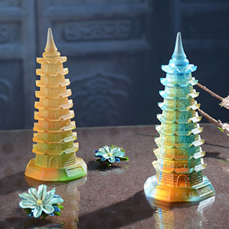 Nimara Ritual Feng Shui Wenchang Tower Handmade Liuli Crystal Pagoda Art Piece Luck Home Office Decoration
