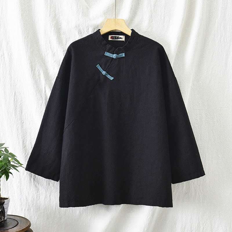 Nimara Ritual Ramie Linen Loose Blouse Women Long Sleeve Shirt Chinese Hanfu Top