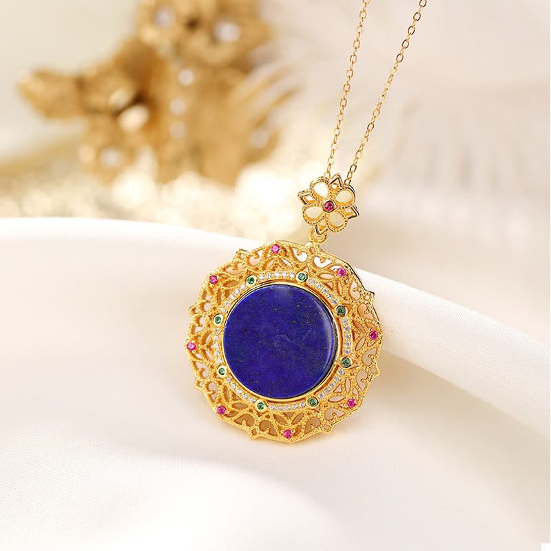 Nimara Ritual 925 Sterling Silver Plated Gold Lazurite Positive Necklace Pendant