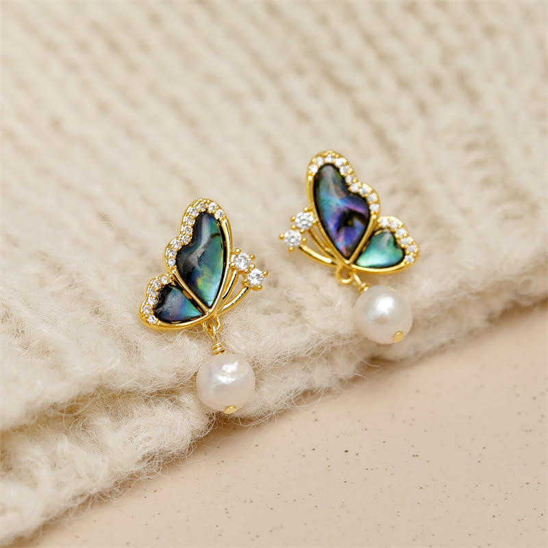Nimara Ritual 18K Gold Plated Copper Pearl Butterfly Love Stud Earrings