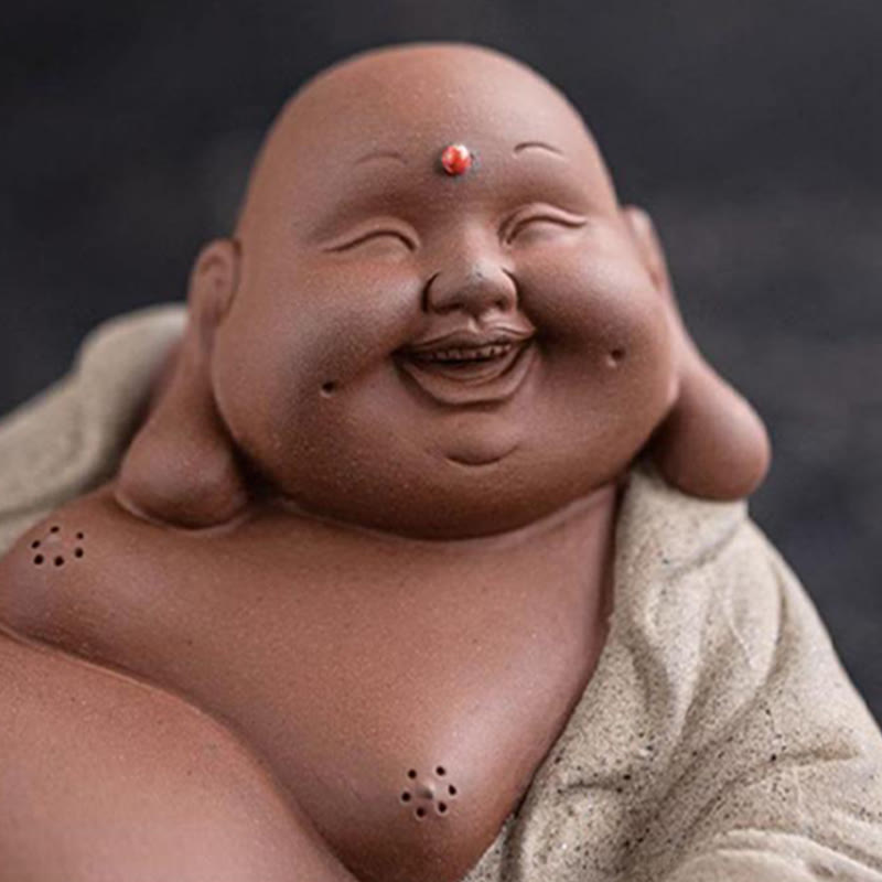 Nimara Ritual Laughing Buddha Ingots Attract Wealth Purple Clay Maitreya Statue Decoration