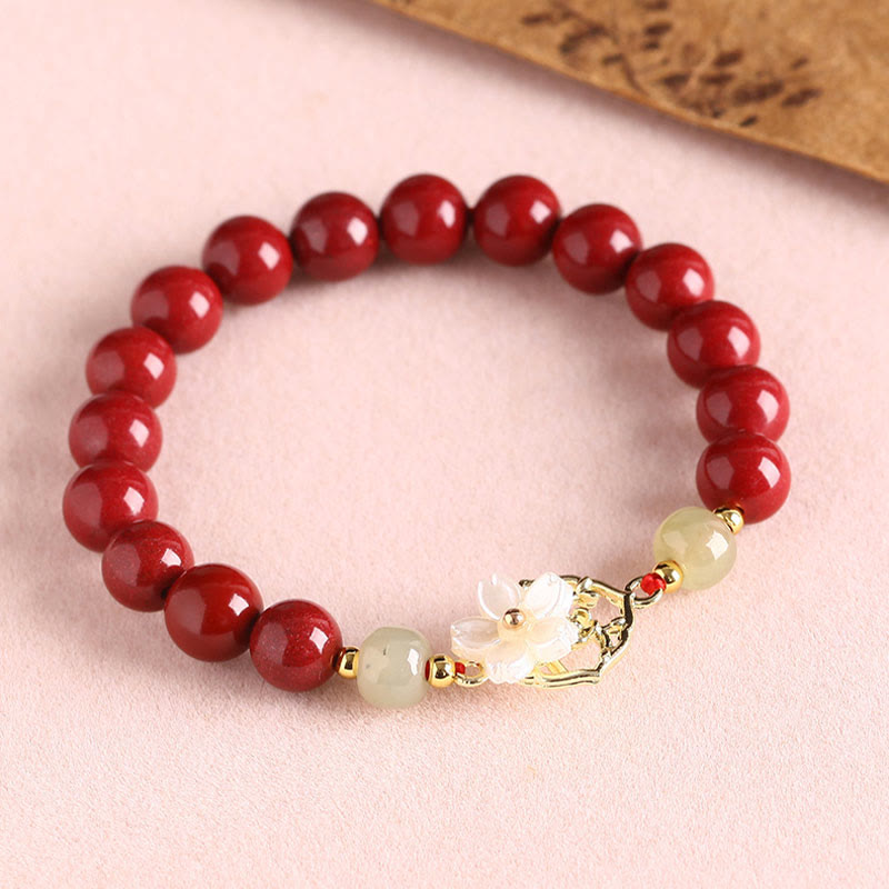Nimara Ritual Natural Cinnabar Jade Beaded Tridacna Stone Flower Blessing Bracelet