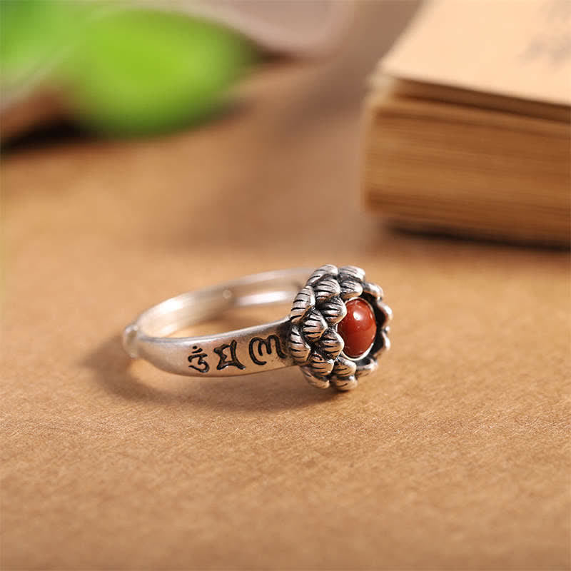 Nimara Ritual925 Sterling Silver Lotus Red Agate Confidence Blessing Ring