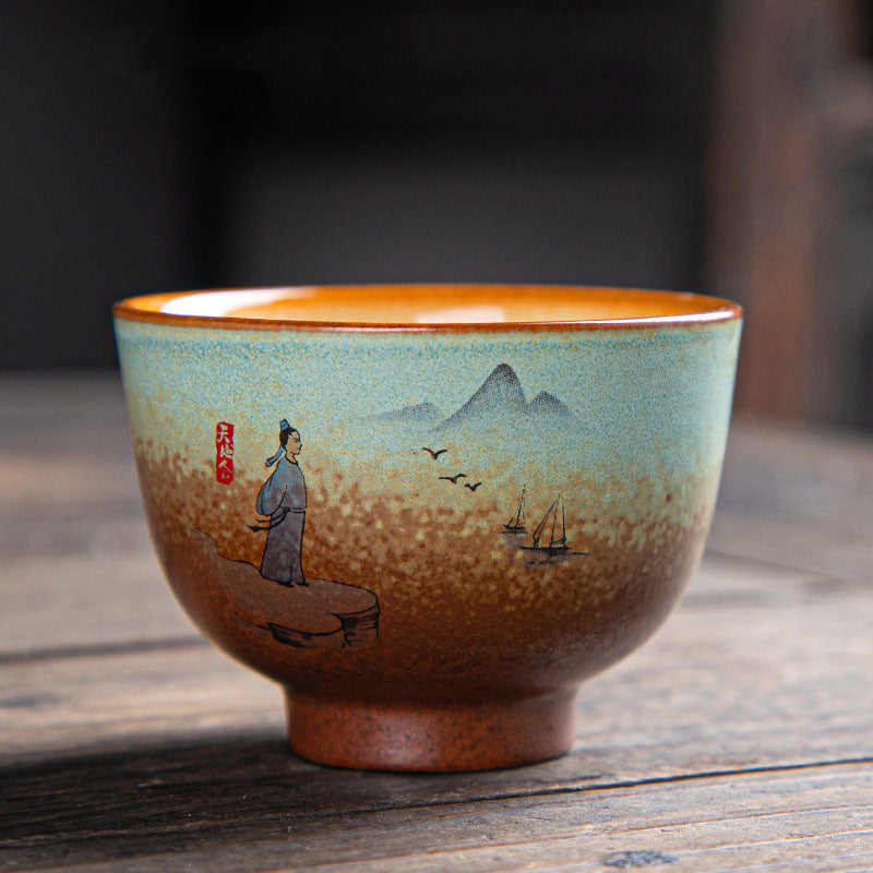 Nimara Ritual Colorful Deer Pipa Snow Plum Blossoms Mountains Rivers Bird Ceramic Teacup Kung Fu Tea Cup Bowl