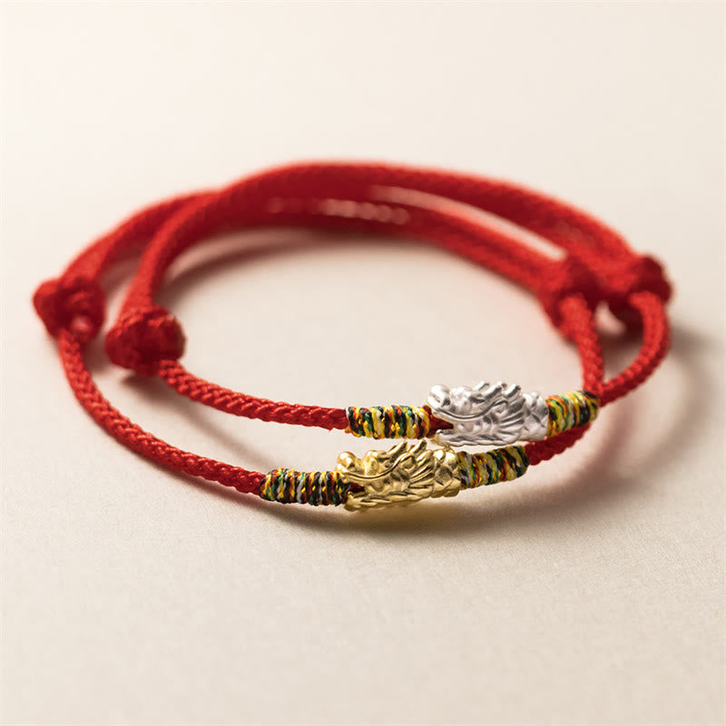 Nimara Ritual 925 Sterling Silver Year of the Dragon Luck Strength Red Rope Bracelet